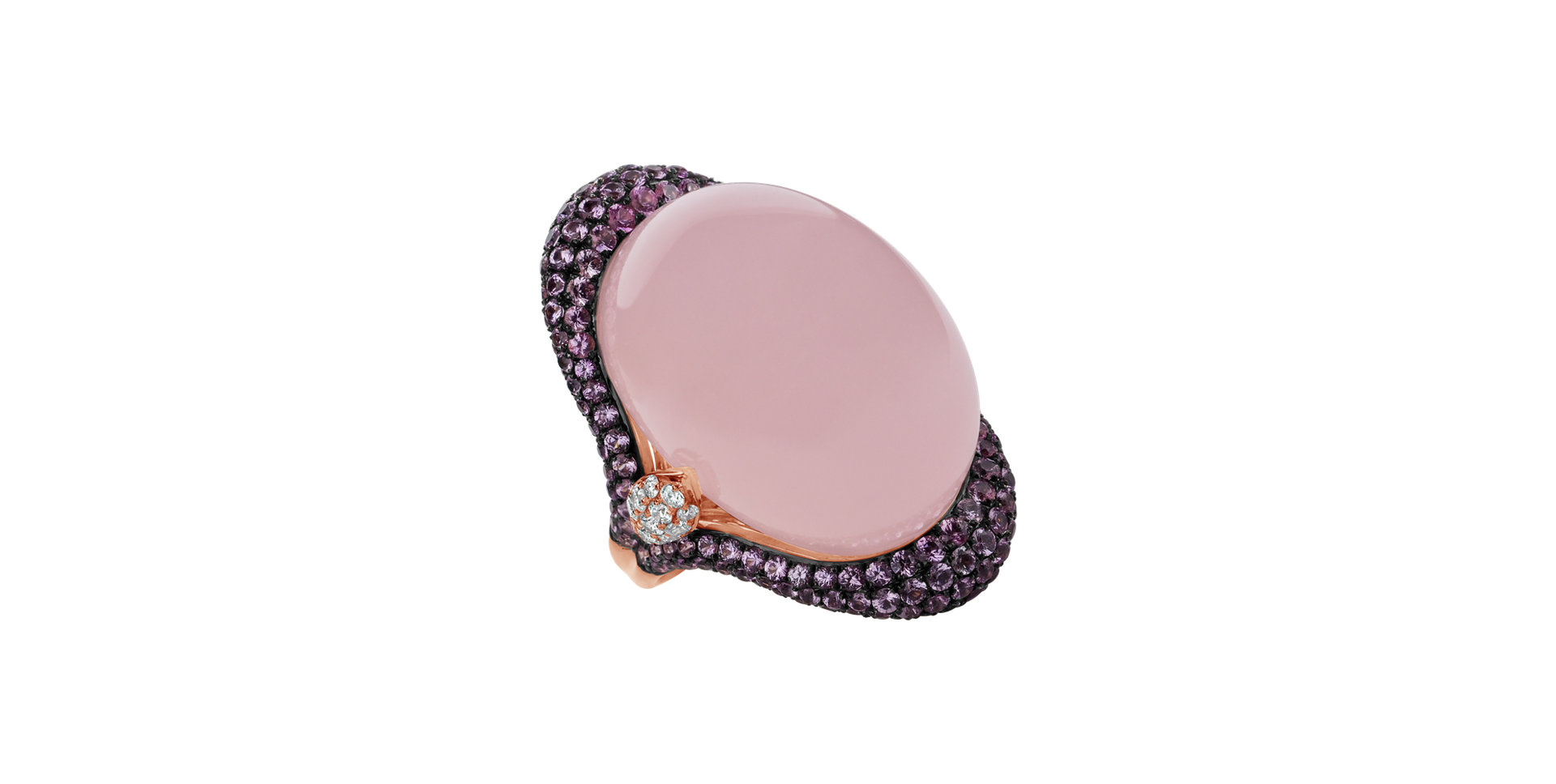 Diamond ring with Rose Quartz and Sapphire Venus Elegance