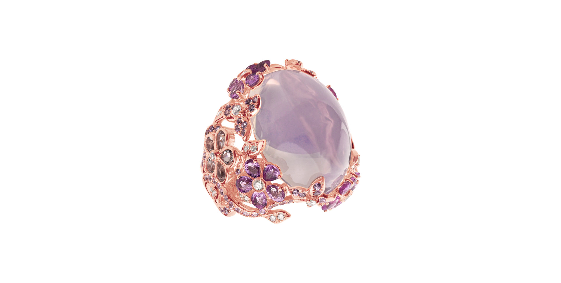 Diamond ring with Sapphire, Amethyst and Morganite Golden Romance