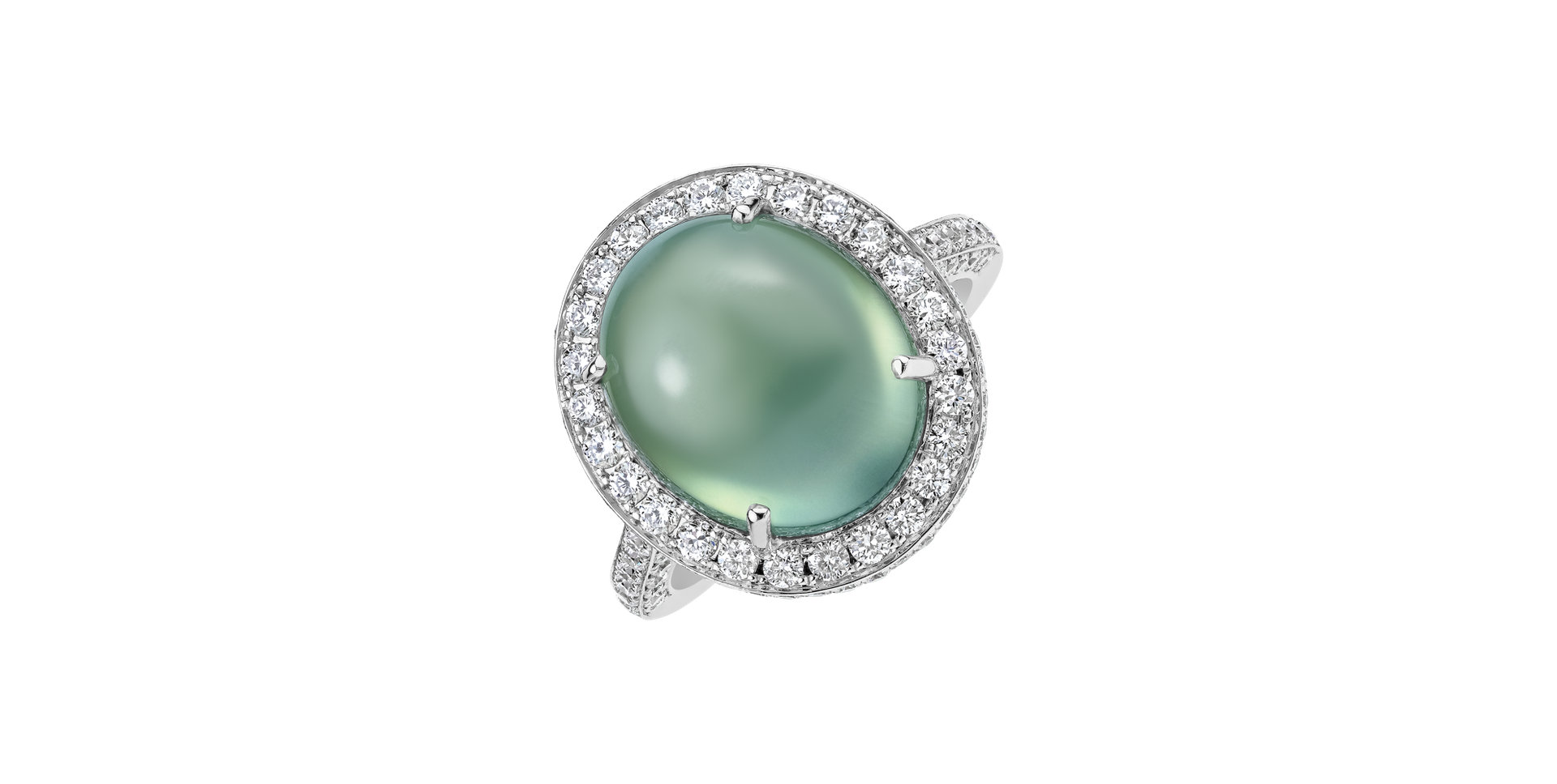 Diamond ring with Prehnite Witching Monarchy