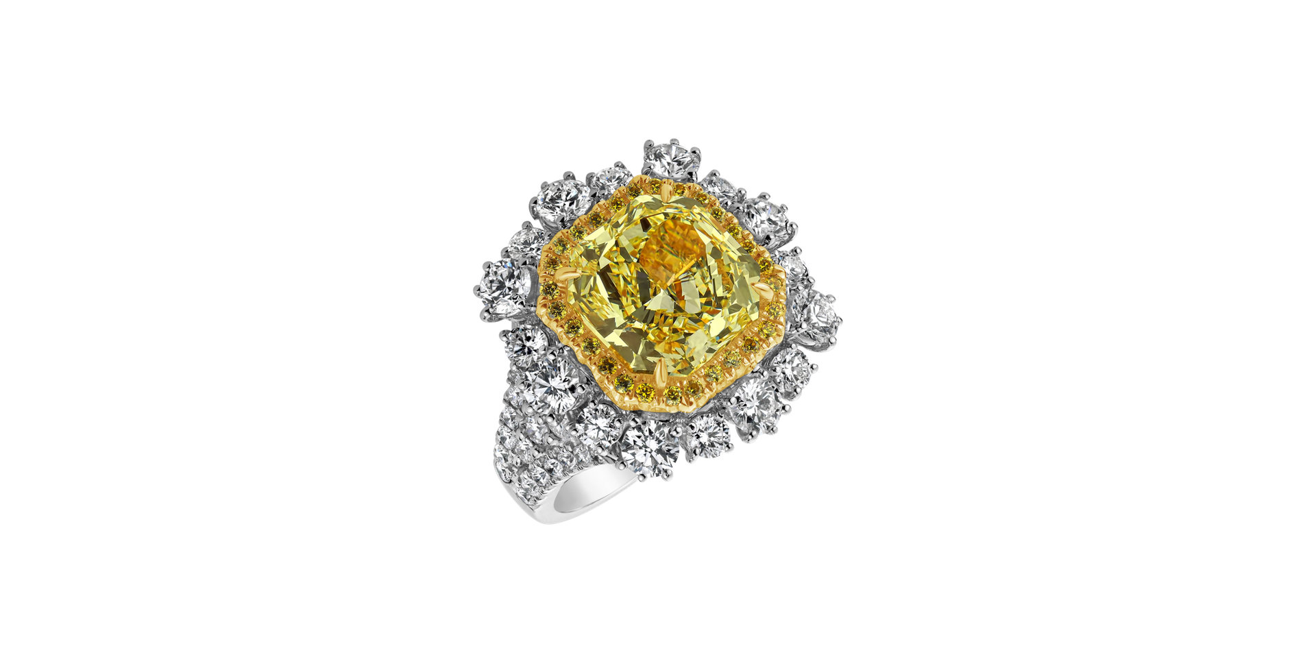 Ring with yellow and white diamonds Golden Sun