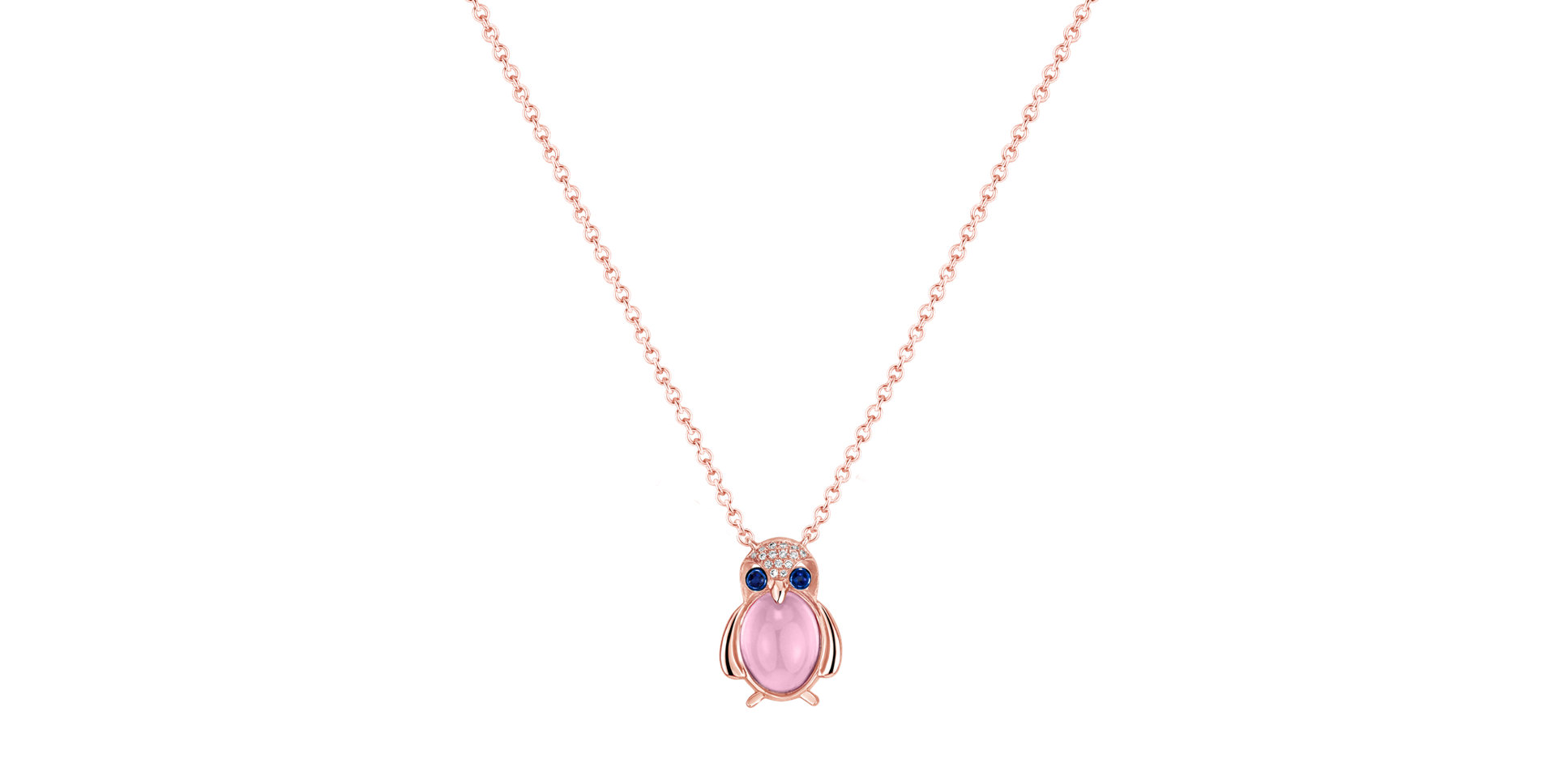 Diamond necklace with Rose Quartz and Sapphires Penguin Secret