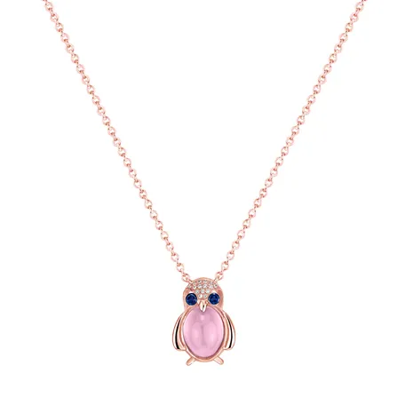 Diamond necklace with Rose Quartz and Sapphires Penguin Secret