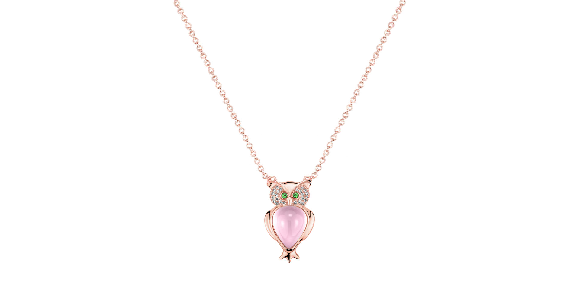 Diamond necklace with Rose Quartz and Garnets Wisdom Owl