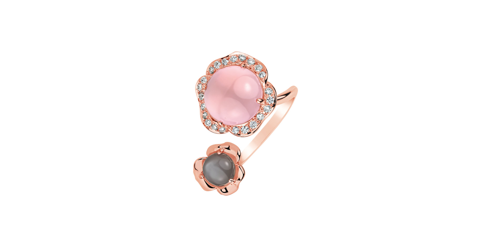 Diamond ring with Moonstone and Rose Quartz East of Eden