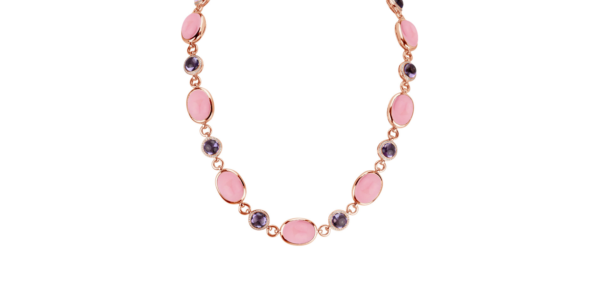 Diamond necklace with Amethyst and Rose Quartz Caesarean Desire