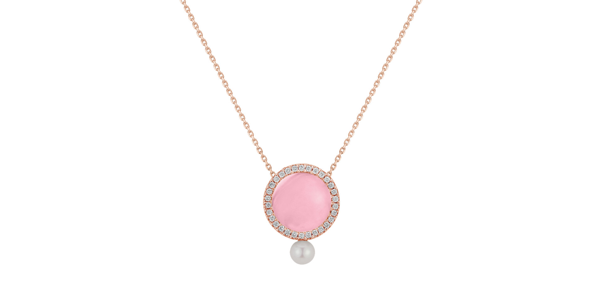 Diamond necklace with Rose Quartz and Pearl Aerwyna