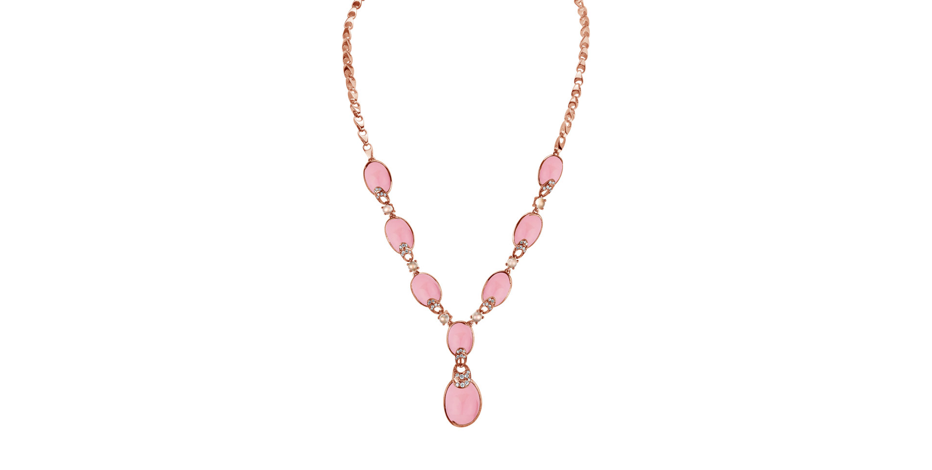 Diamond necklace with Rose Quartz and Quartz Eternal Rainbow