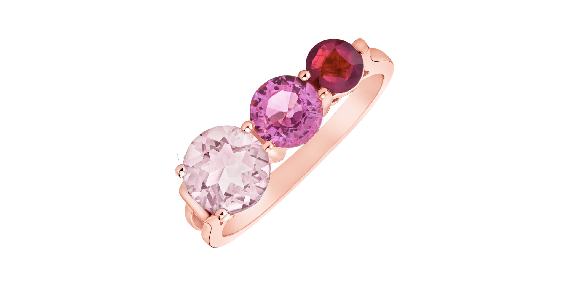Ring with Ruby, Rose Quartz and Sapphire Tripple Bonbons