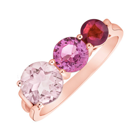 Ring with Ruby, Rose Quartz and Sapphire Tripple Bonbons