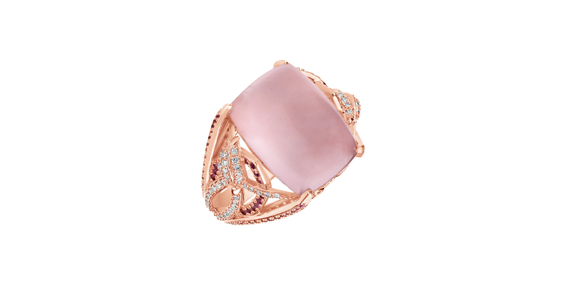 Diamond ring with Rose Quartz and Sapphire Fascinating Ladyship