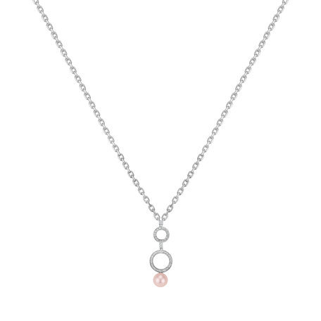 Diamond necklace with Pearl White Ocean Circles