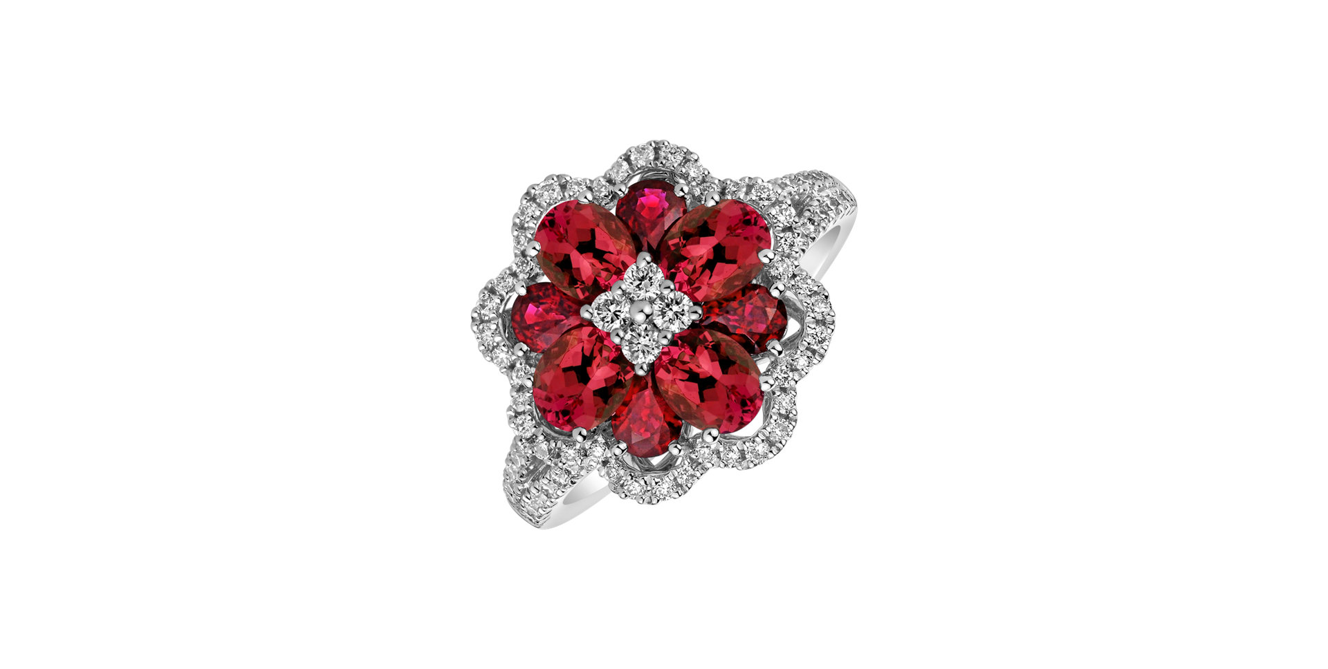 Diamond ring with Ruby Ruby Blossom