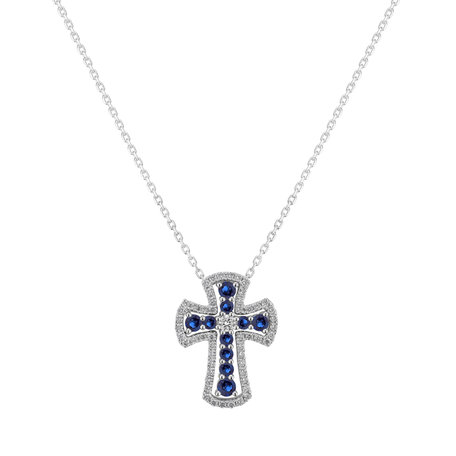 Diamond pendant with Sapphire Gothic Cross