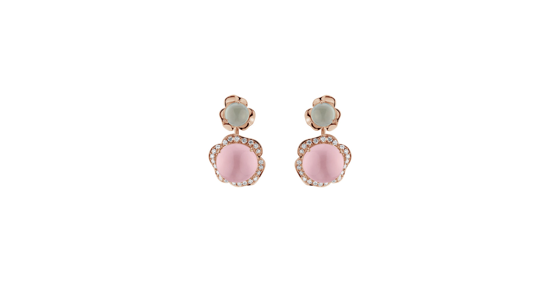 Diamond earrings, Aquamarine and Rose Quartz East of Eden