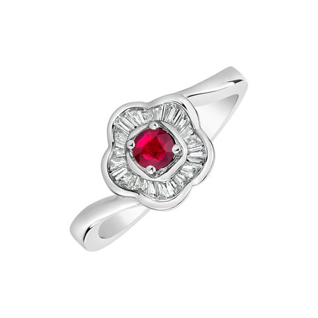 Diamond ring with Ruby Tiny Flower