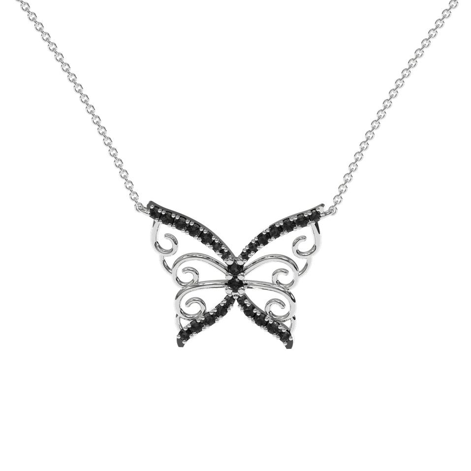 Necklace with black and white diamonds Butterfly