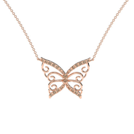 Necklace with brown and white diamonds Butterfly