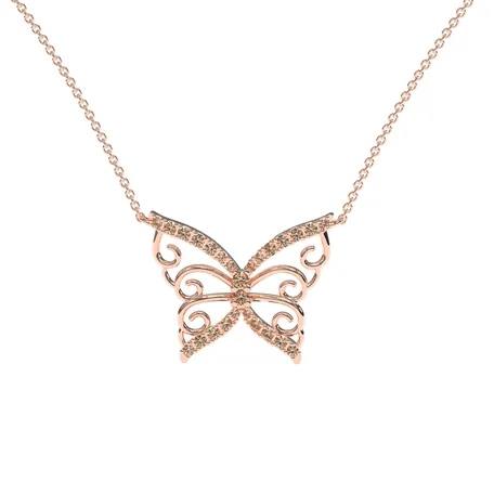 Necklace with brown and white diamonds Butterfly