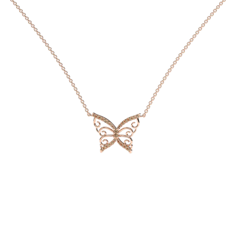 Necklace with brown and white diamonds Shiny Butterfly