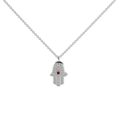 Diamond necklace with Ruby Hamsa