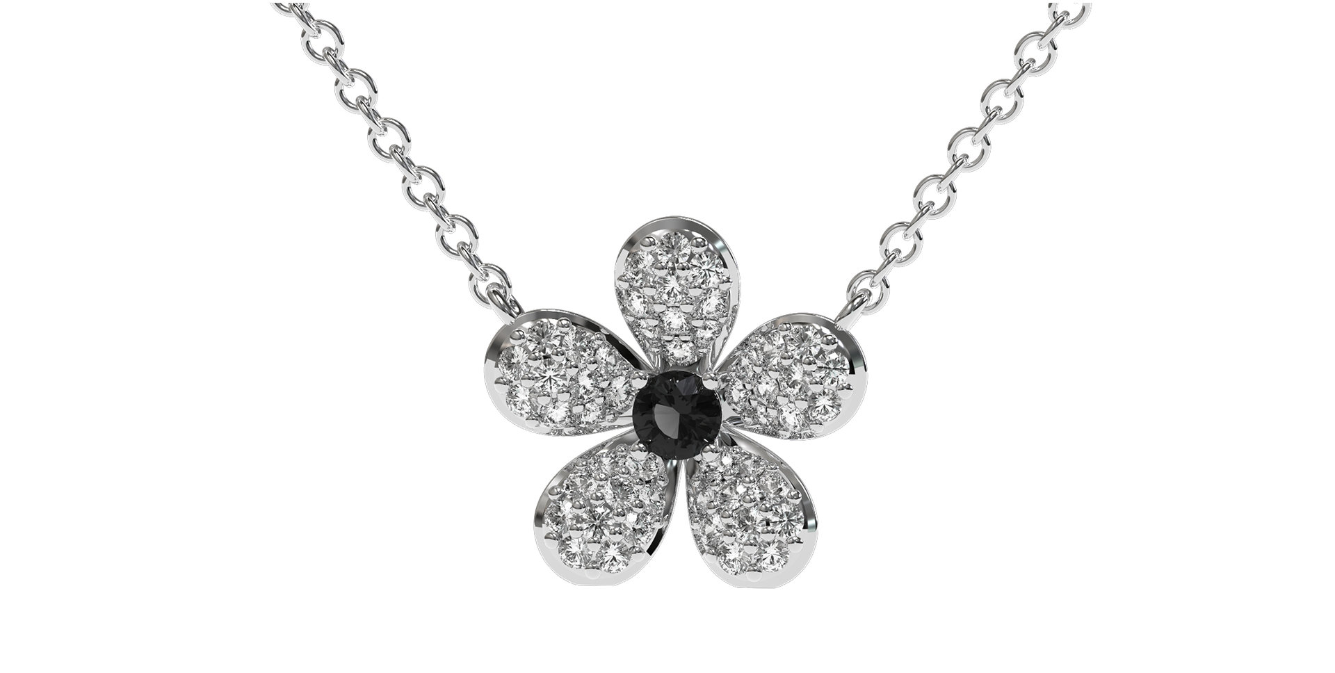 Necklace with black and white diamonds Flower