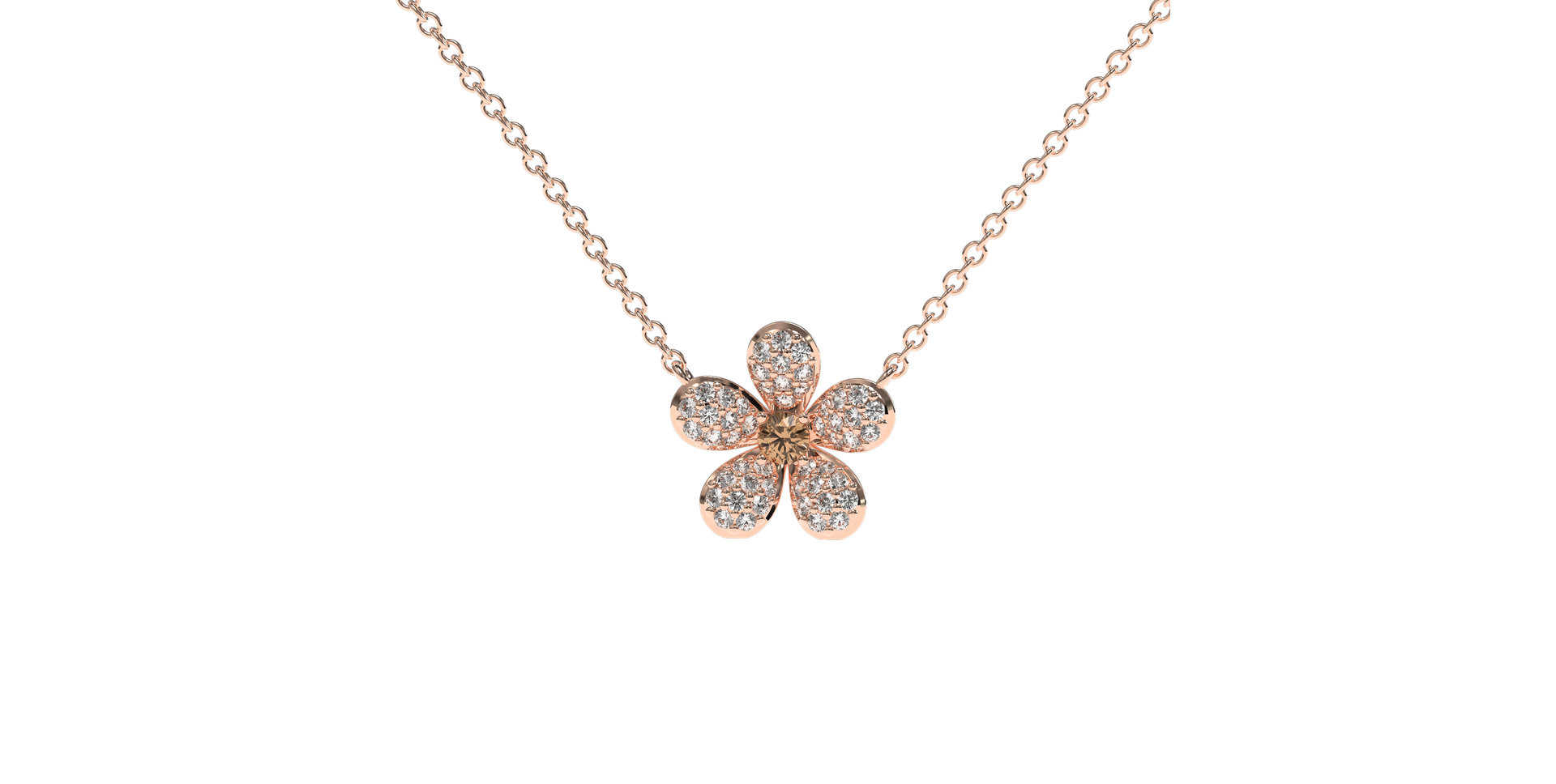Necklace with brown and white diamonds Flower
