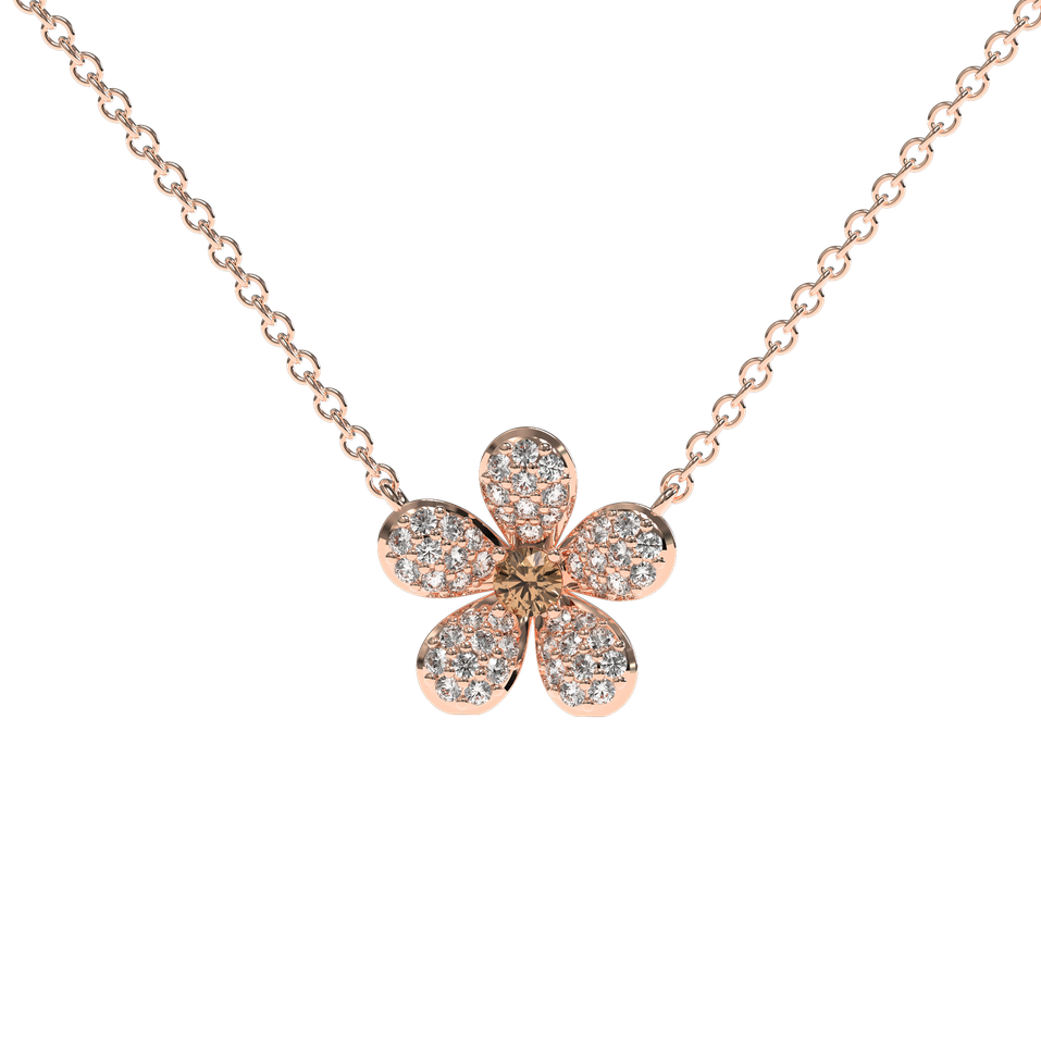 Necklace with brown and white diamonds Flower