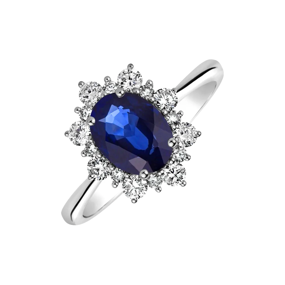 Diamond ring with Sapphire Princess Gem