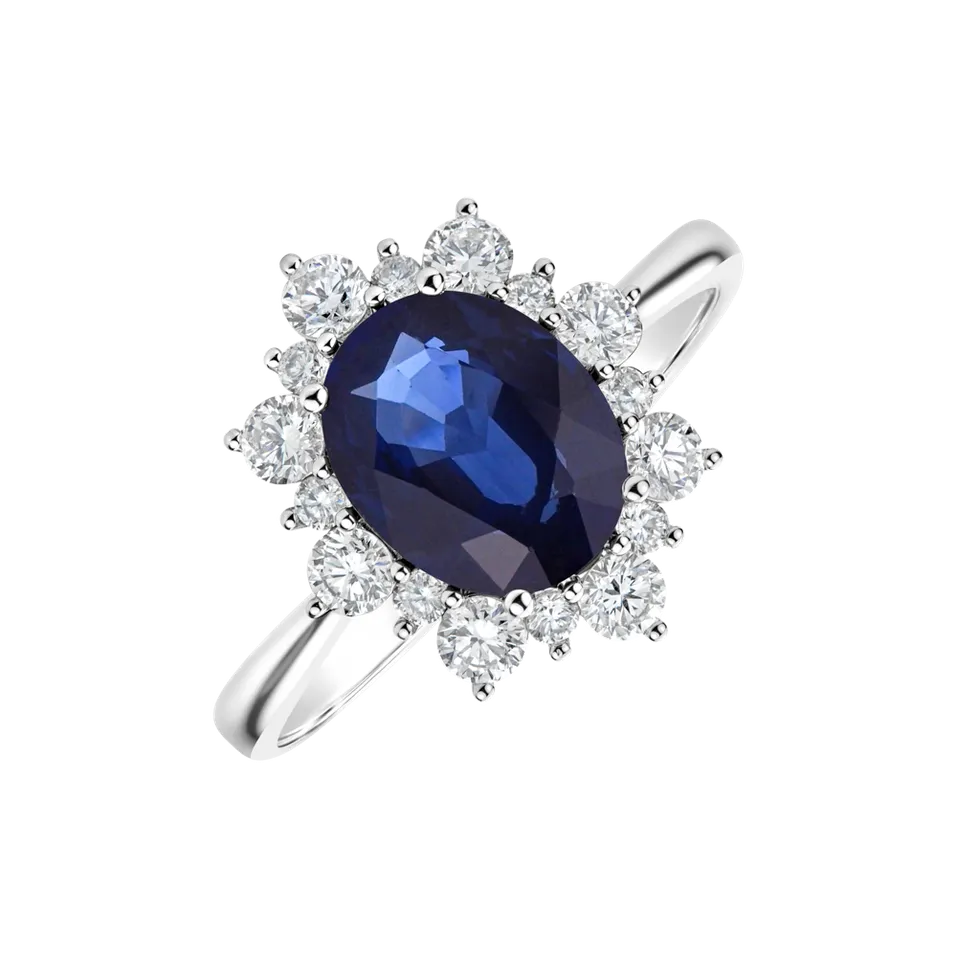 Diamond ring with Sapphire Princess Gem
