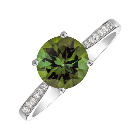 Diamond ring with Tourmaline Green Bonbon