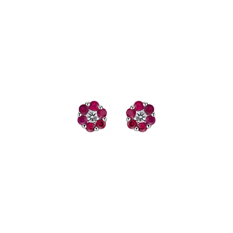Diamond earrings and Ruby Shiny Flower