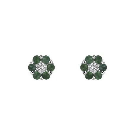 Diamond earrings and Emerald Shiny Flower