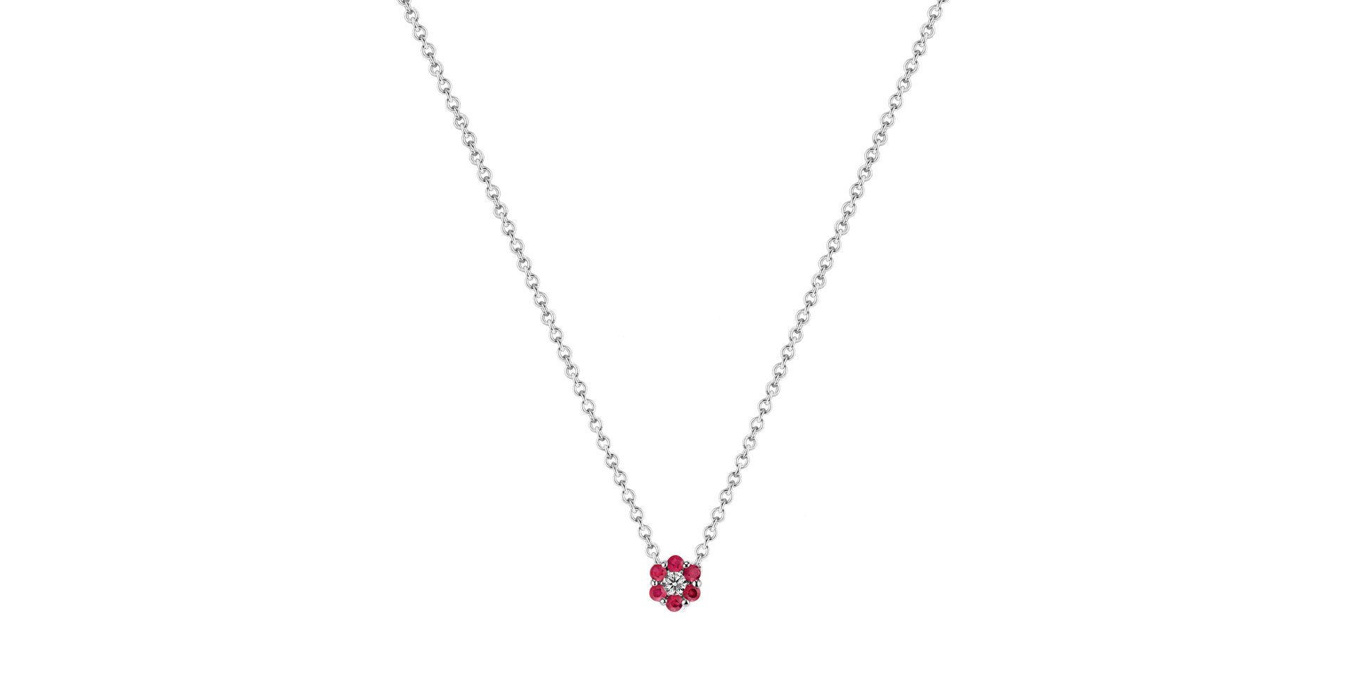 Diamond necklace with Ruby Shiny Flower