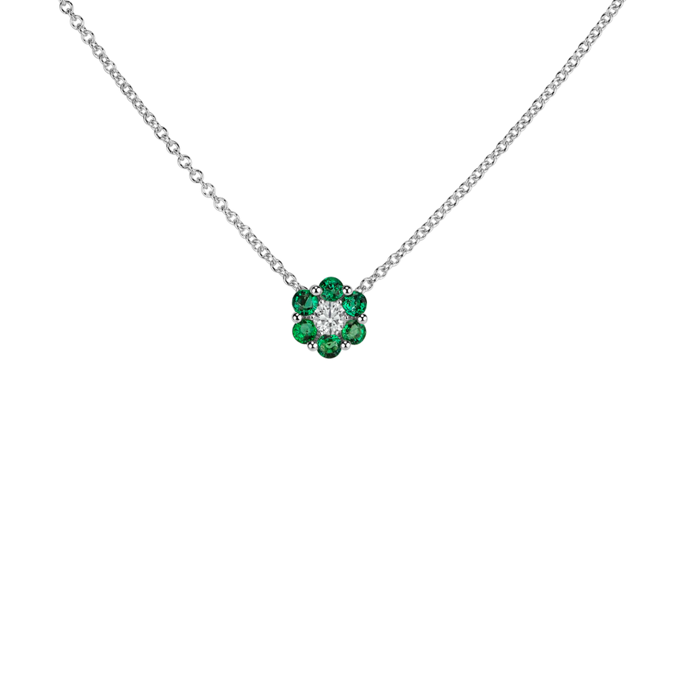 Diamond necklace with Emerald Shiny Flower