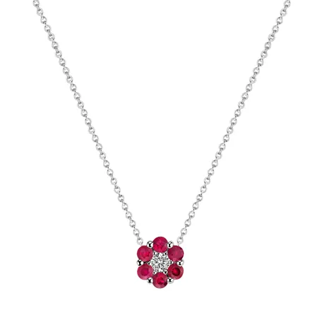 Diamond necklace with Ruby Shiny Flower