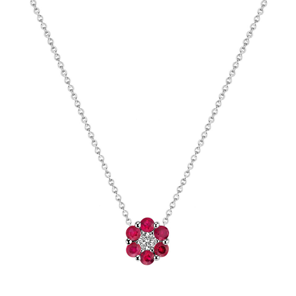 Diamond necklace with Ruby Shiny Flower