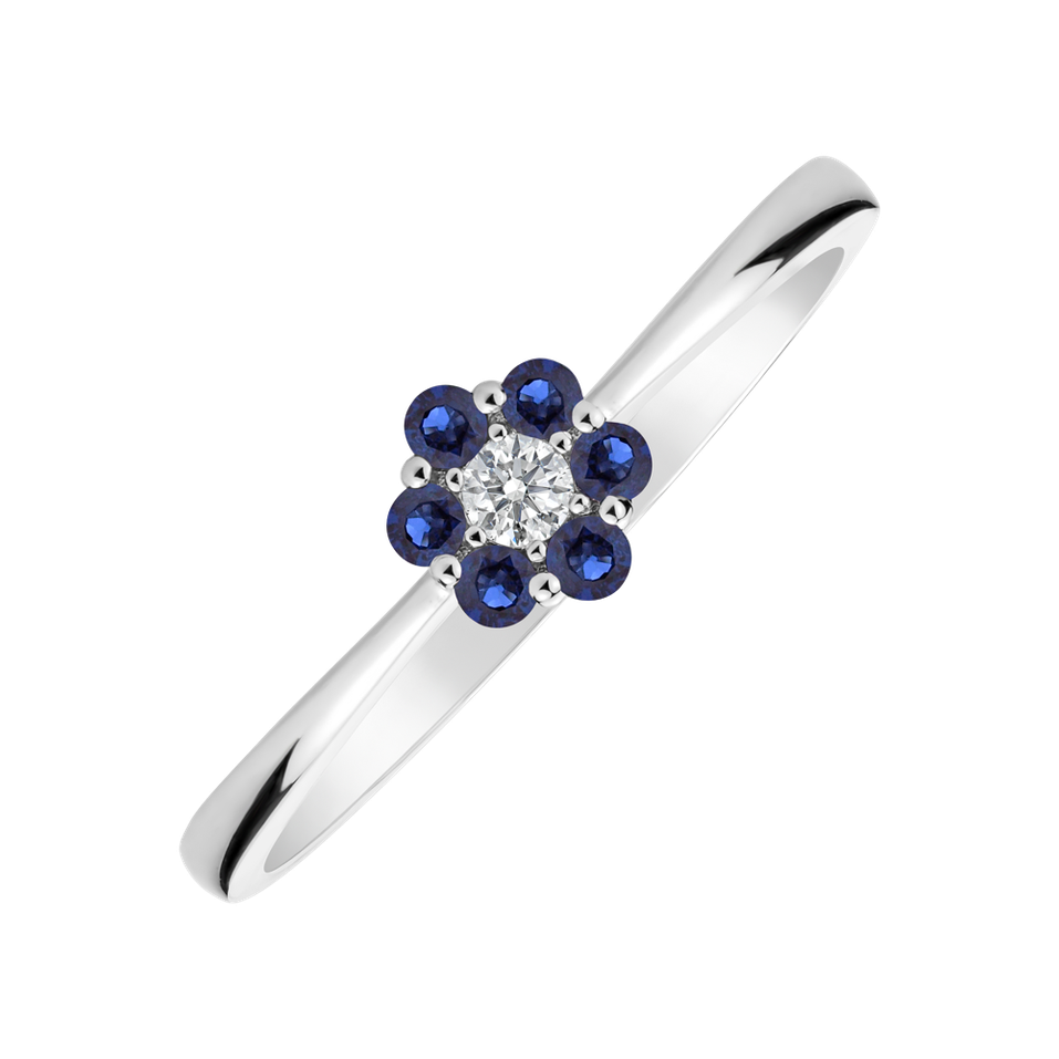 Diamond ring with Sapphire Shiny Flower
