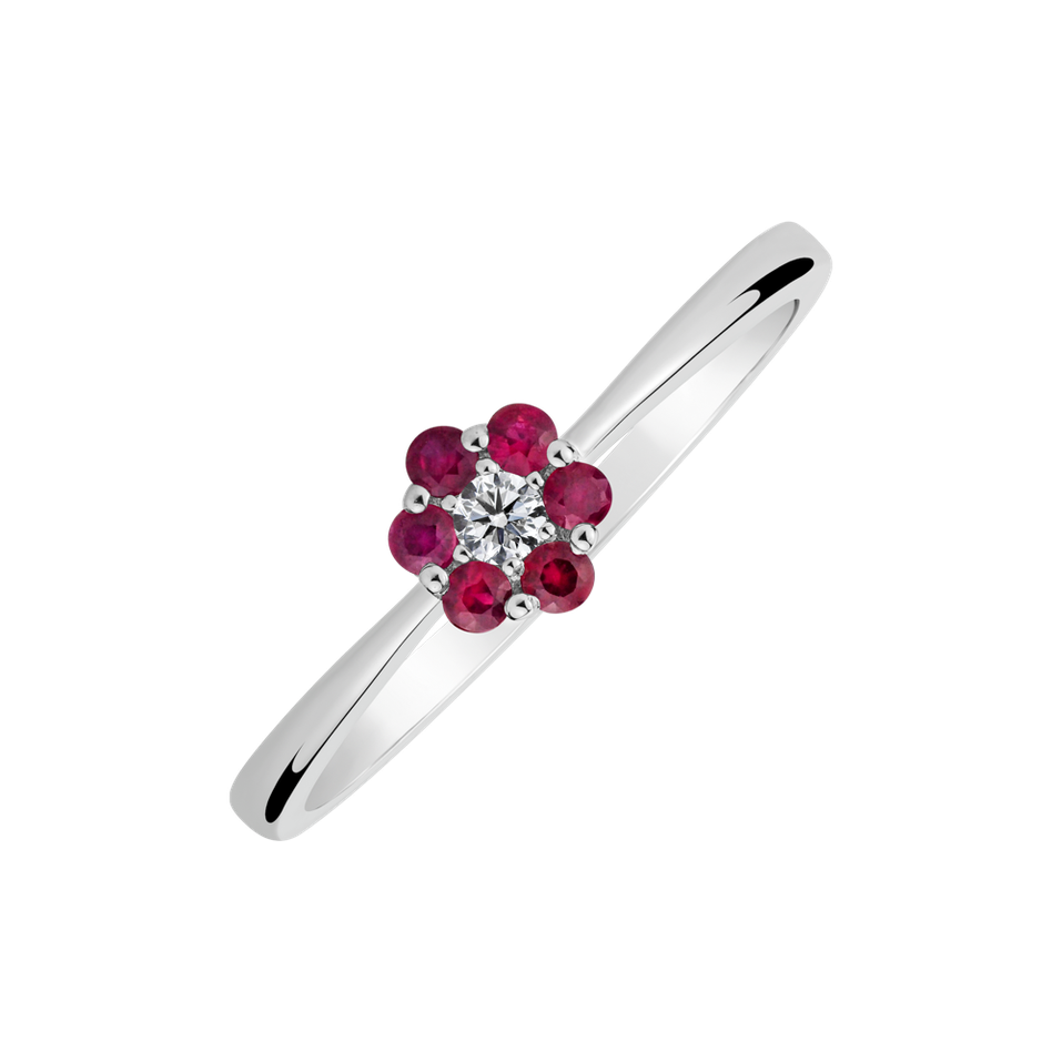 Diamond ring with Ruby Shiny Flower