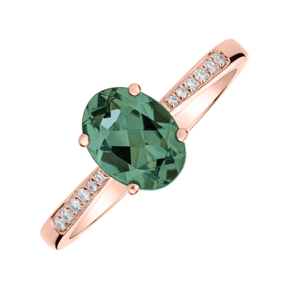 Diamond ring with Tourmaline Tyrkys Bonbon