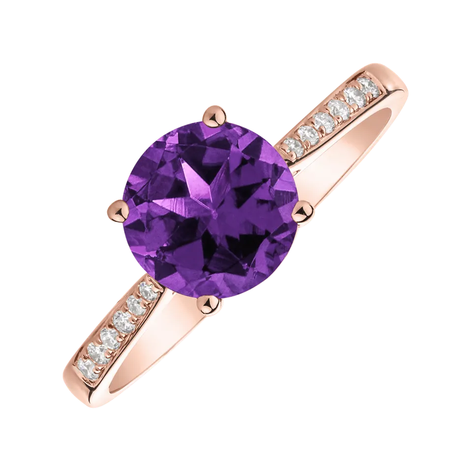 Diamond ring with Amethyst Brazil Bonbon