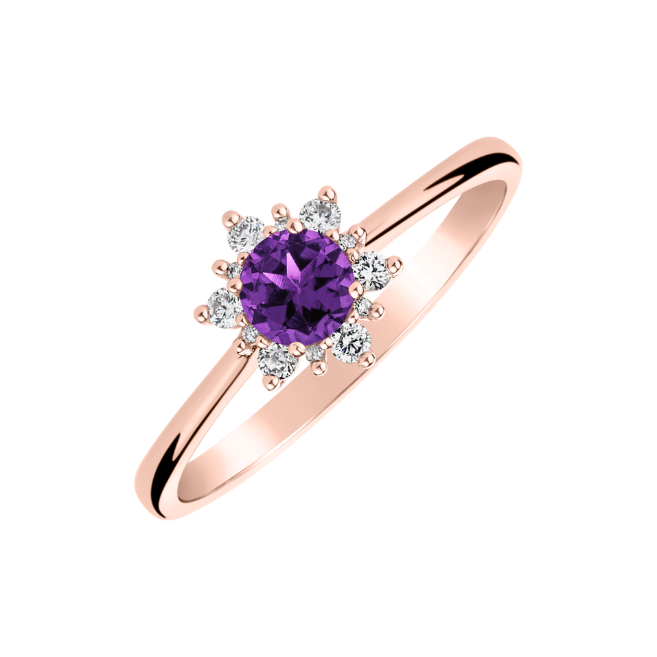 Diamond ring with Amethyst Brazil Glowing Starlet