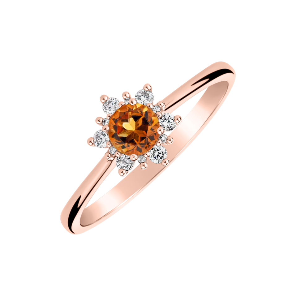 Diamond ring with Citrine Madeira Glowing Starlet