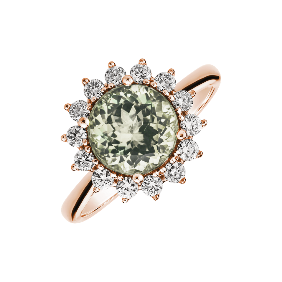 Diamond ring with Amethyst Green Stellar Sun
