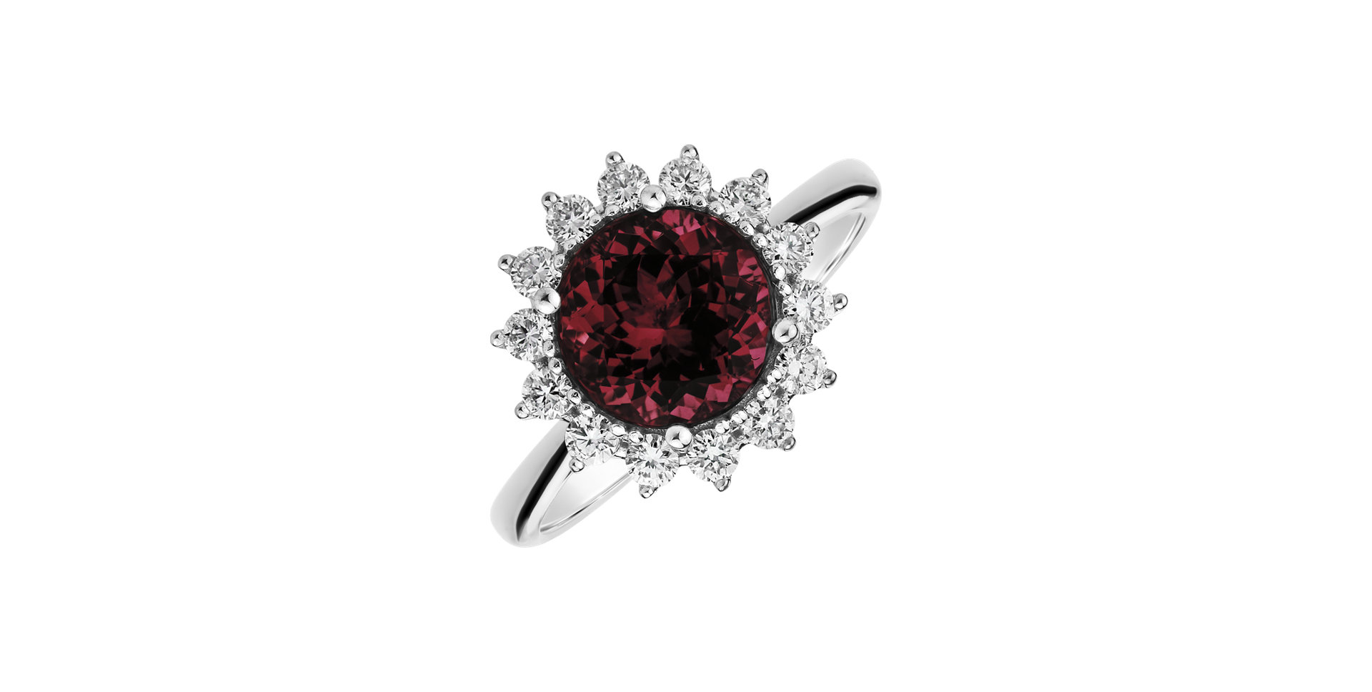 Diamond ring with Rhodolite Stellar Sun