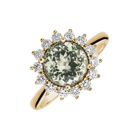 Diamond ring with Amethyst Green Stellar Sun