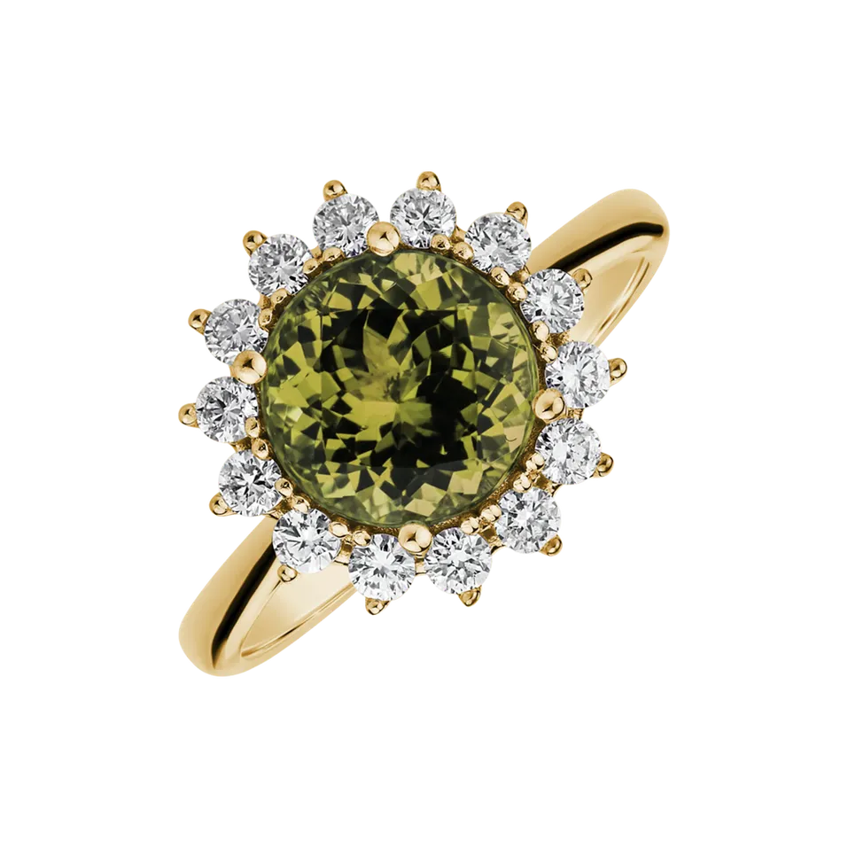 Diamond ring with Peridot Stellar Sun