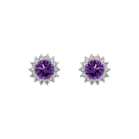 Diamond earrings with Amethyst Brazil Lilac Flower