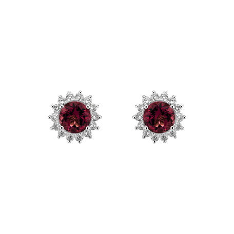 Diamond earrings with Rhodolite Lilac Flower