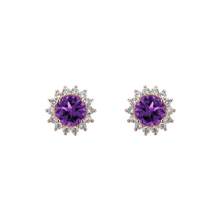 Diamond earrings with Amethyst Brazil Lilac Flower