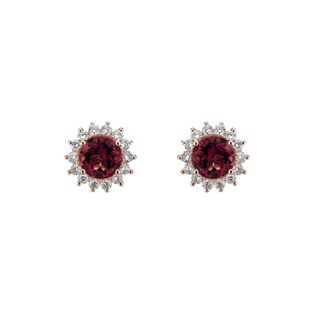 Diamond earrings with Rhodolite Lilac Flower